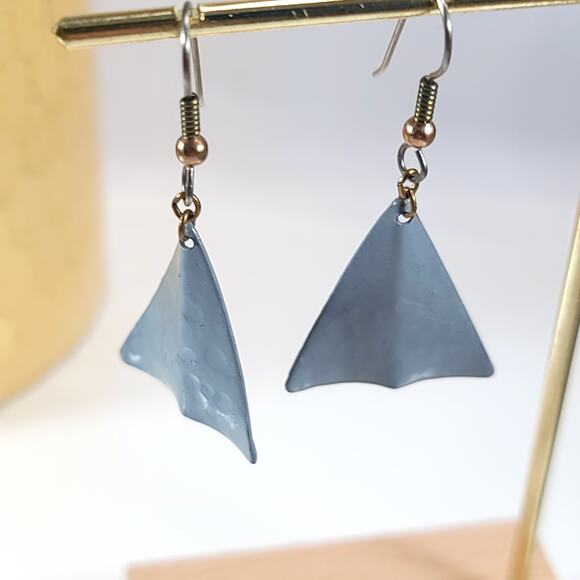 Blue Geometric Triangular Dangle Earrings, Minimalist Jewelry with Modern Design - Picture 2 of 10